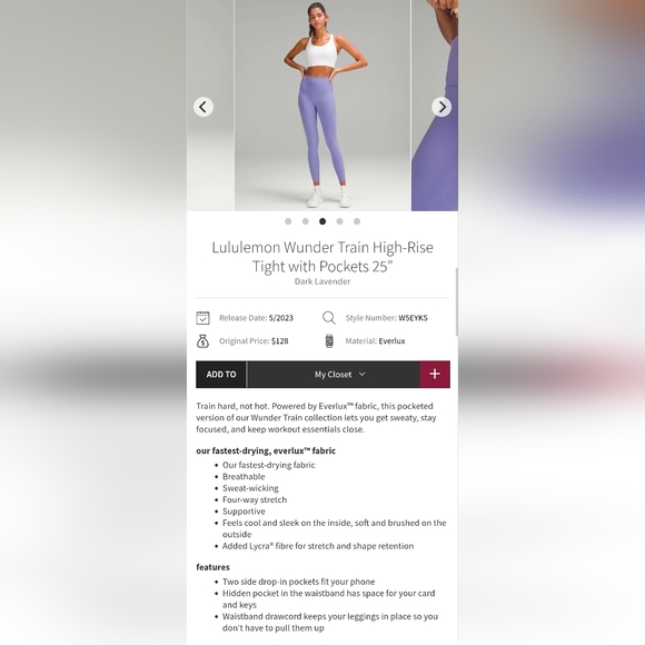 Lululemon Wunder Train HR Tight with Pockets 25", Size 12 - Picture 6 of 9